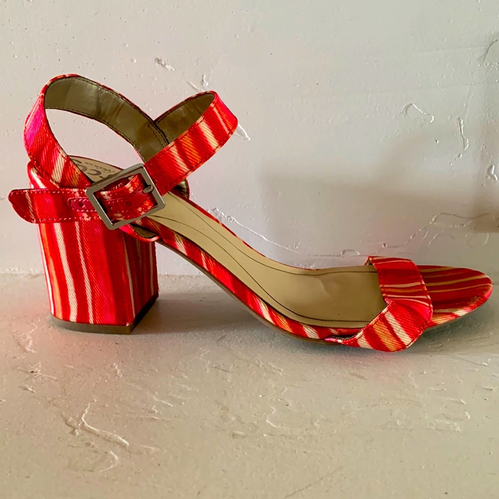 Red Pink Cream Stripe Sandal Heels